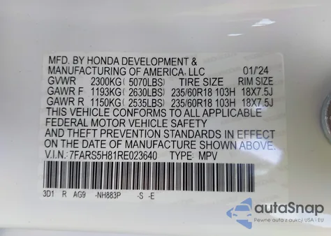 2024 Honda Cr-V Hybrid Sport-L z USA, uszkodzony, nr VIN 7FARS5H81RE023640